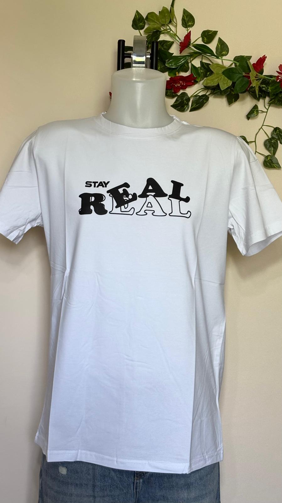 T-shirt scritta "REAL"